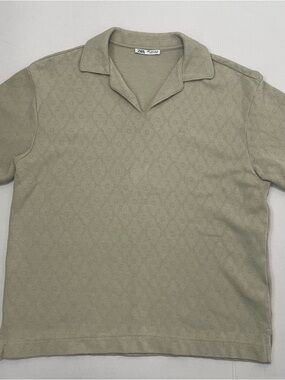 Zara Men Short-Sleeve Knit Polo - Sage - Size S